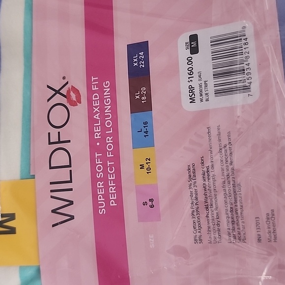 NEW! WILDFOX Sweatshirt & Short Lounge Set Blue Stripe Medium $160 Retail - Picture 6 of 6